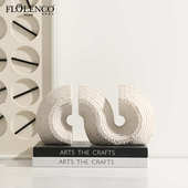 极简侘寂风砂岩肌理曲线条书靠样板间摆件办公室书柜桌面创意书档