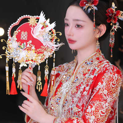 红色团扇新娘结婚材料包diy秀禾婚礼喜扇子婚扇手工成品高级出嫁