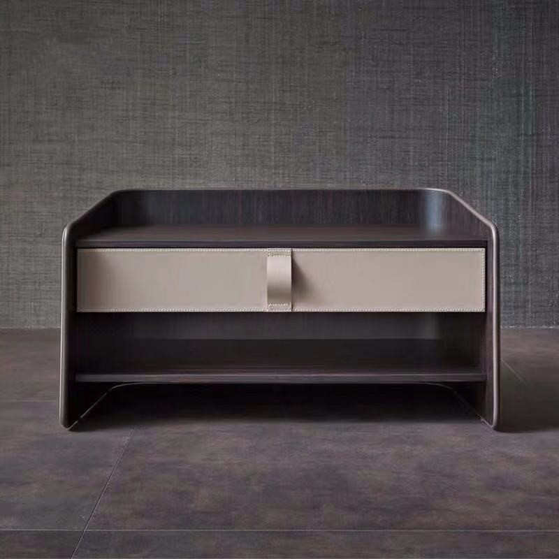 现代简约灰色床头柜北欧风胡桃木家用卧室床边柜储物柜皮艺收纳柜