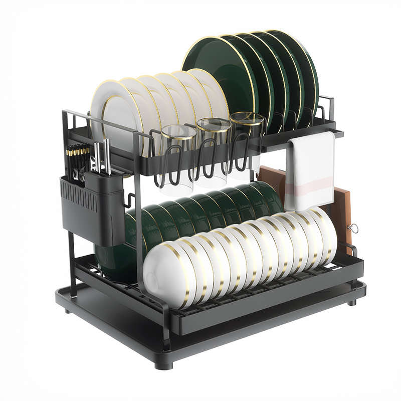 厨房台面收纳碗碟置物架可拆装沥水架双层多功能碗碟架金属收纳架