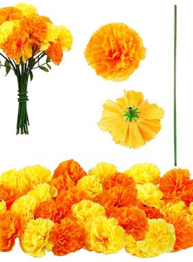 Artificial Marigold Flowers with Stem for DIY Wreath Garland