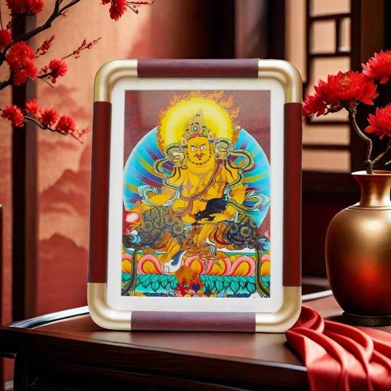 【财运亨通】黄财神朱砂摆件木质相框房间卧室入户玄关桌面摆台