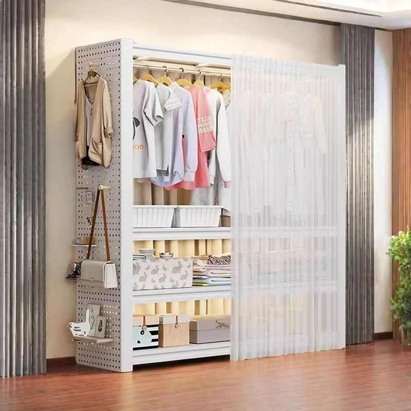 货架衣柜开放式衣架置物架带遮挡帘收纳加厚多层出租屋简易衣帽架