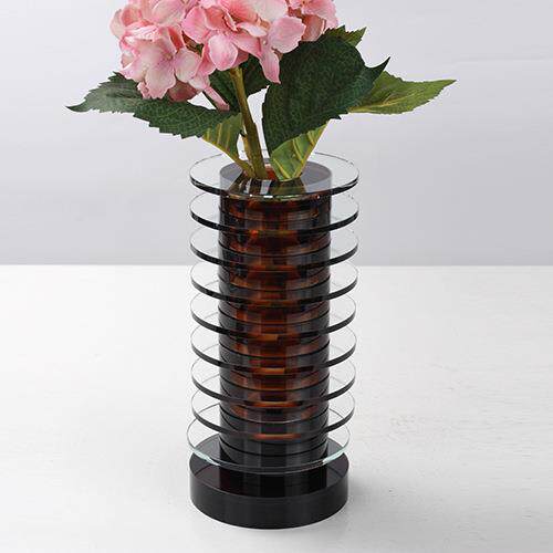 现代轻奢层叠玻璃花器摆件售楼处样板房间茶几餐桌插花瓶软装饰品