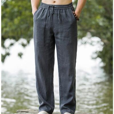 Cotton and linen summer thin straight leg pants for men,
