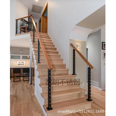 304不拉锈HKL钢钢绳立柱楼梯护栏栏杆磨砂黑不锈丝钢安丝装简单牢