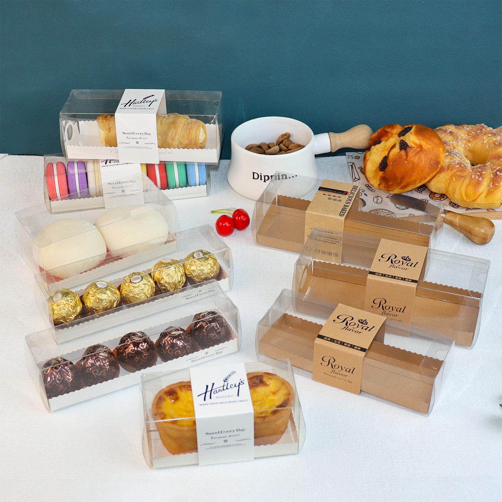 透明塑料西点盒切块蛋糕长条形乳酪烘焙包装盒PET折盒含底托卡套