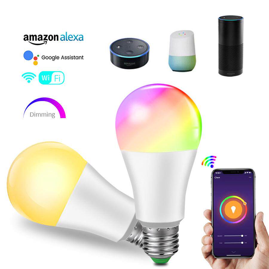 led 灯 WIFI智能球泡灯 支持亚马逊和谷歌音箱15WRGB彩光 暖 白光