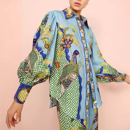 Printed drawstring two-piece women's outfit