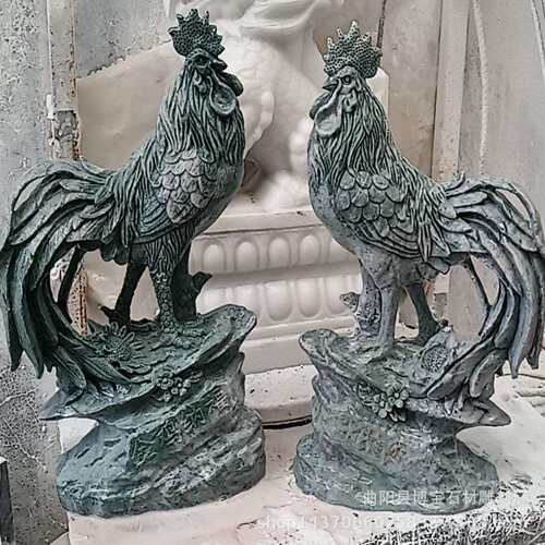 供应大理石金鸡纳福 石雕公鸡工艺品雕塑家居艺术装饰摆件优惠