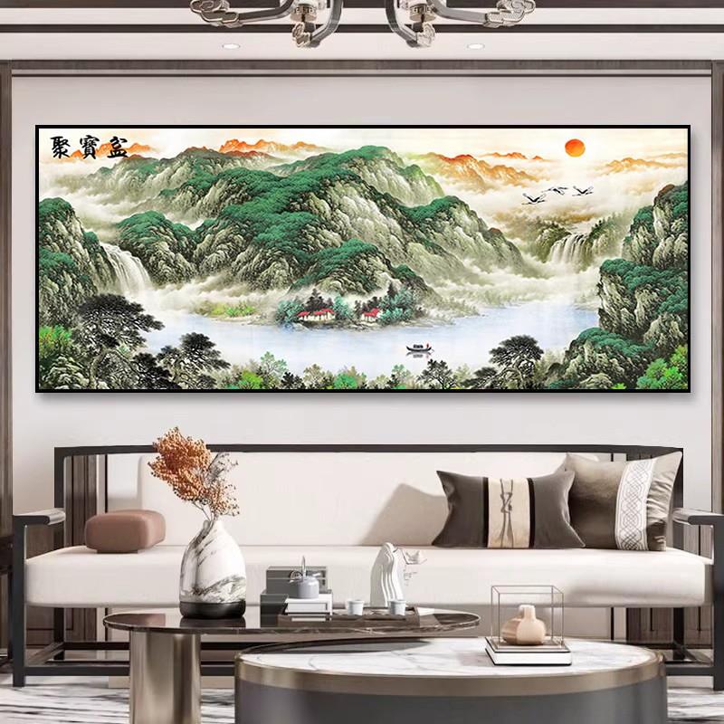 聚宝盆招财新款钻石画2026客厅大气贴钻十字绣山水画风水靠山中式