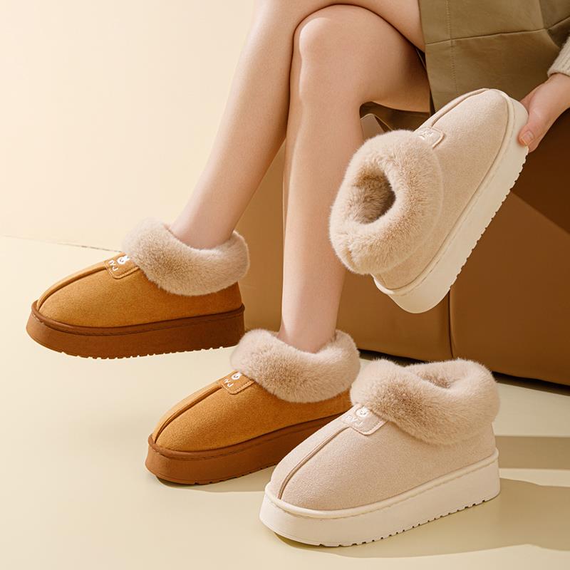 厚底雪地靴女鞋冬季新款加绒保暖舒适包跟棉拖鞋加厚情侣毛毛棉鞋