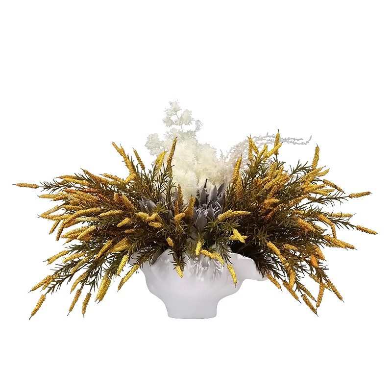 新中式橙白调仿真帝皇花艺插花酒店售楼部前台样板房餐桌软装摆件