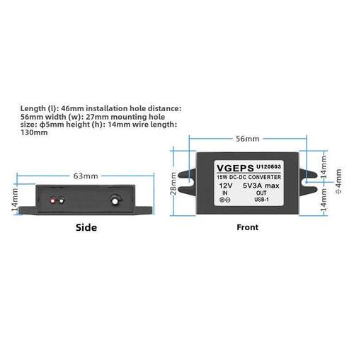 12V/24V/48V转5V3A USB接口汽车电源转换器卡车汽车降压手机充电