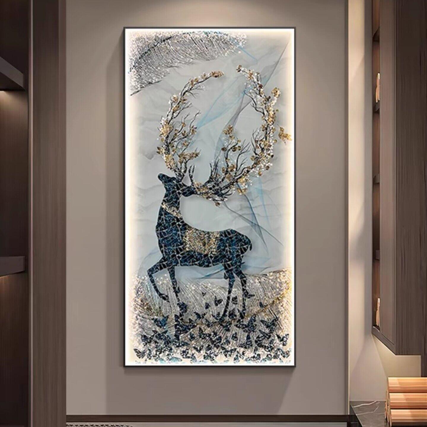 轻奢欧式入户玄关装饰画LED灯光画大气走廊过道挂画客厅竖版壁画