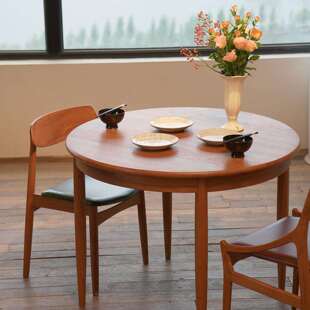缅甸木中桌古风餐桌桌复古实木MUNA-餐饭诧寂风实木圆小户型吃柚