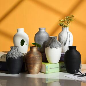 现代简约家居饰品手工拉丝黑白陶瓷花瓶样品间客厅创意摆件小花瓶