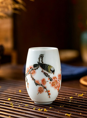 高档撕毛工艺主人杯釉下五彩陶瓷茶杯大师纯手绘个人单杯功夫茶器