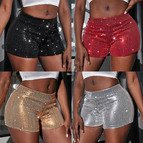 High waisted shorts, hot pants, women's power sequins,