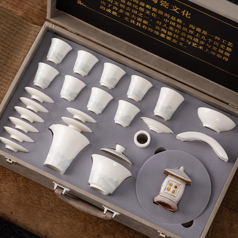 德化白瓷羊脂玉茶具套组盖碗2024新款家用办公室轻奢高档礼盒定制