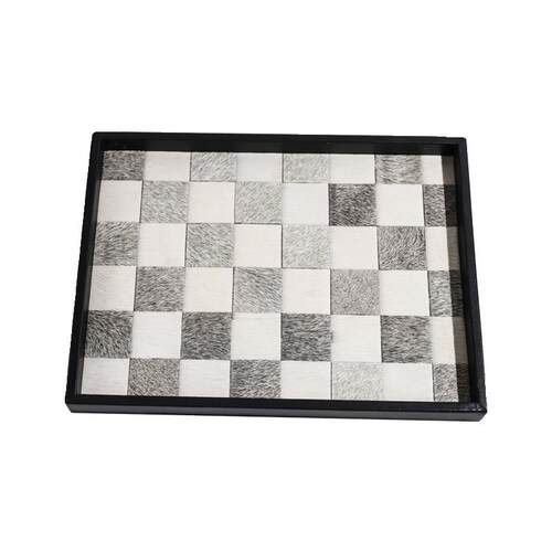 黑白棋盘格马毛托盘摆件ins风卫生间北欧首饰咖啡杯桌面收纳盘