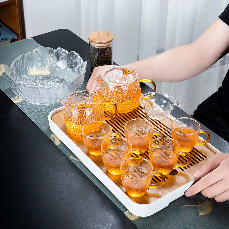 厂家茶具套装家用小套客厅耐热玻璃茶杯6人侧把泡茶壶竹会客茶盘