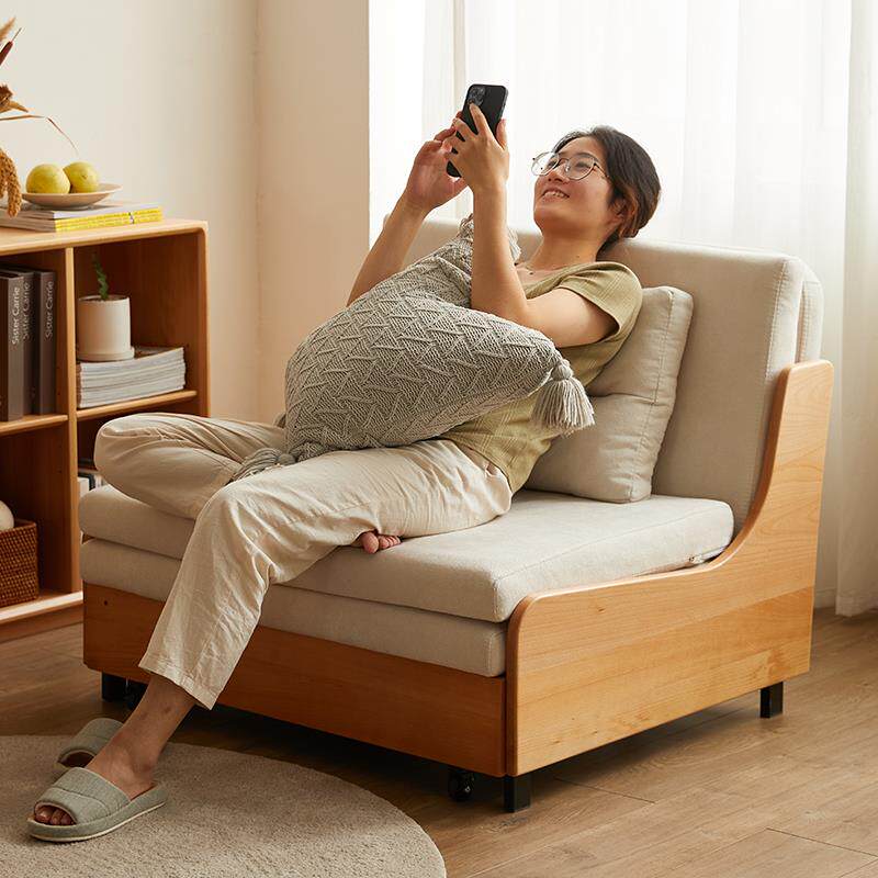 实木沙发床沙发可折叠两用折叠单人多功能小户型伸缩可调节双人