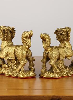 铜件麒麟摆戏黄珠麒麟麟一对火麒带钻221祥云铜器厂家