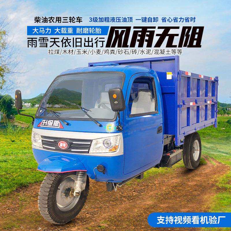 柴油三轮车农用自卸全封闭驾驶室大马力爬坡拉货工程三马子翻斗车