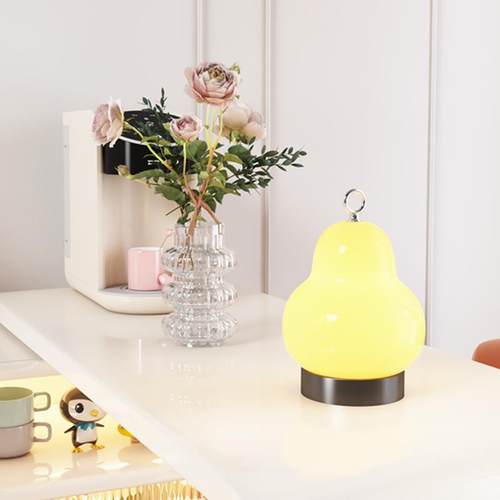 玻璃法式奶油梨子氛围台灯充电书房卧室床头小夜灯便携护眼高级感