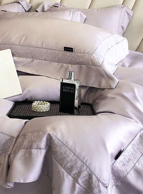 轻奢高级感100支天丝棉四件套冰丝高端紫色被套丝滑裸睡床上用品