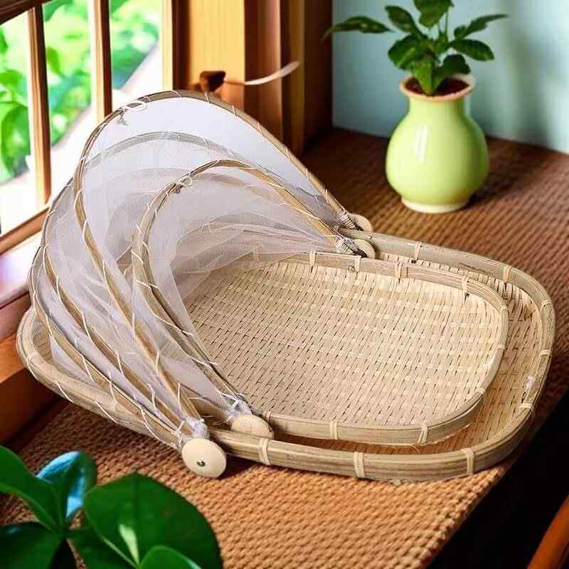 竹筐馒头筐防虫防苍蝇竹编筛子农家竹编制品椭圆簸箕晒菜神器果篮