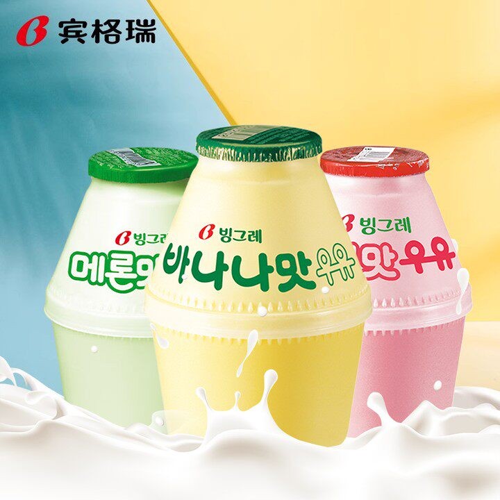 韩国宾格瑞坛子奶香蕉草莓牛奶 238ml瓶装含乳饮料