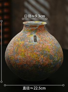 高档景瓷德镇古陶花摆瓶高级艺术彩釉粗陶民宿桌面侘寂风做复旧花