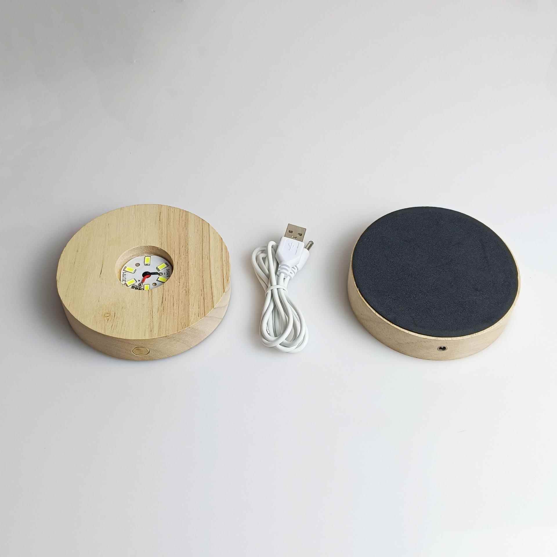 充电款实木小夜灯底座水晶石香薰扩香石发光灯座无线使用实木底座