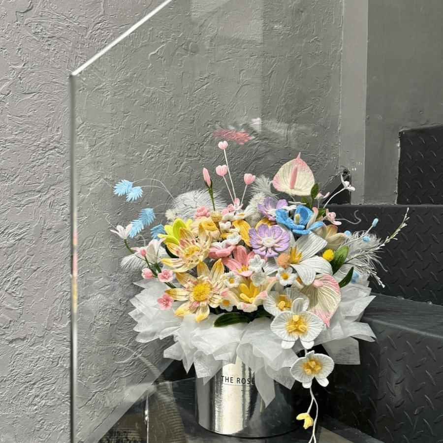 扭扭棒抱抱桶diy手工材料包自制牡丹玫瑰花成品送朋友闺蜜礼物花