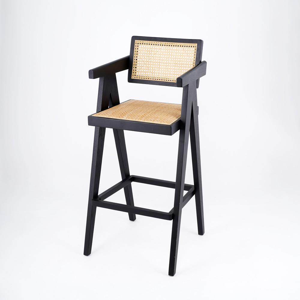 简约北欧现代实木吧椅高脚凳子设计师创意时尚酒吧椅白蜡木真藤