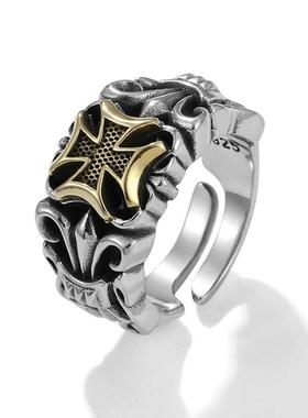 小众冷门戒指男款小众十字架戒指男复古时尚单身戒活口食指环潮流