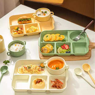 五格分餐盘套装 杯211减脂月子餐具高颜值早餐盘儿童陶瓷分隔盘子
