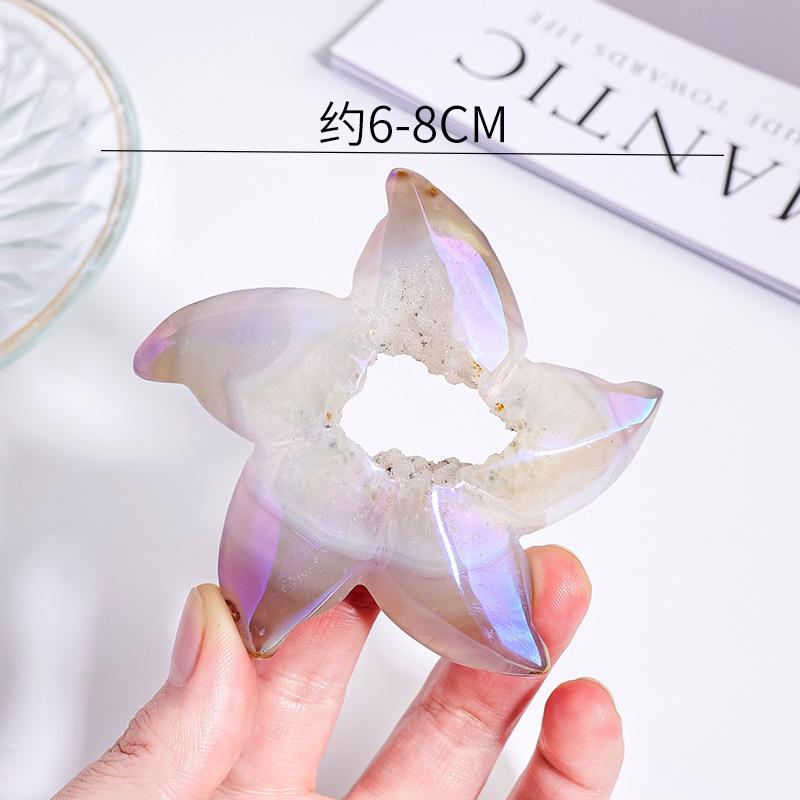 天然水晶电镀玛瑙晶洞海星水晶原石玛瑙打磨家居办公装饰摆件