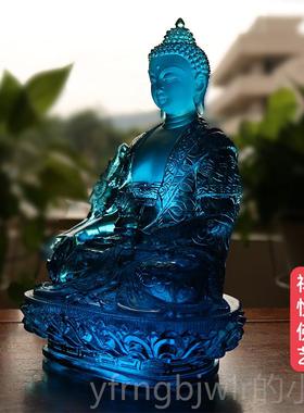 新款禅悦佛艺古法琉璃师佛光王如用来药佛摆件家供奉工像艺用品蓝