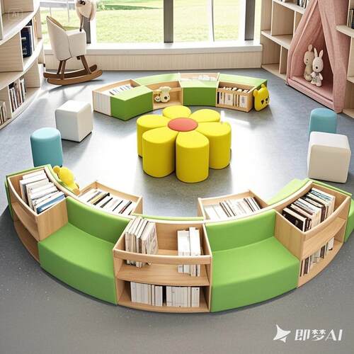 创意弧形异形绘本阅读区休息区学校幼儿园早教图书馆书柜书架沙发
