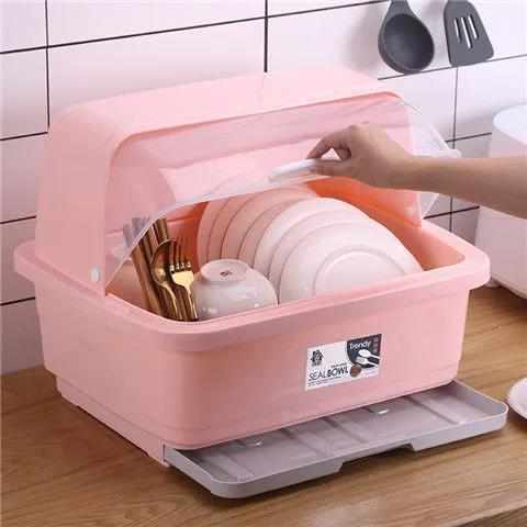 厨房大号塑料碗柜带盖放碗箱沥水碗架碗筷收纳盒碗碟餐具笼整兰之