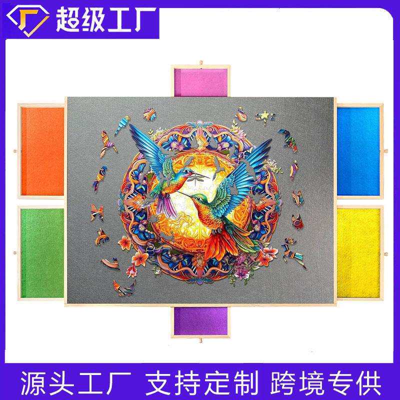 木质拼图桌便携式抽屉收纳板拼图板木制旋转拼图桌热销