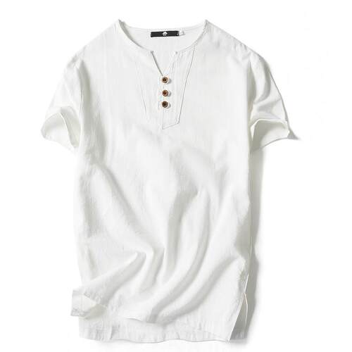 Summer T Shirts Men Short Sleeve Cotton Linen T-Shirt 5XL