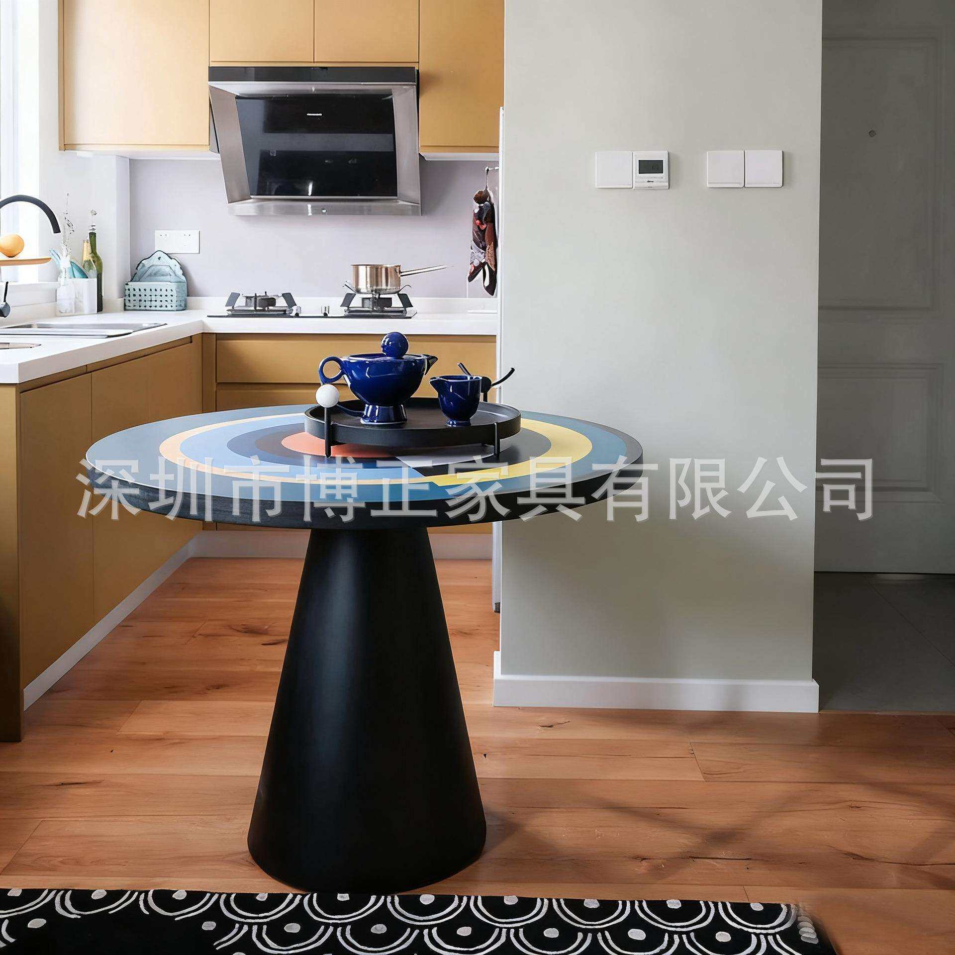 北欧简约圆形小茶几设计师轻奢极简风彩色桌面小边几彩色油画桌子