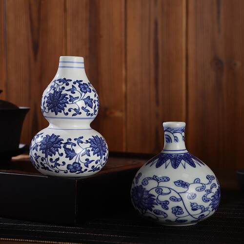 国风青花陶瓷花NSH瓶素客厅卧公室办瓷器展室示品雅陶瓷装饰花瓶
