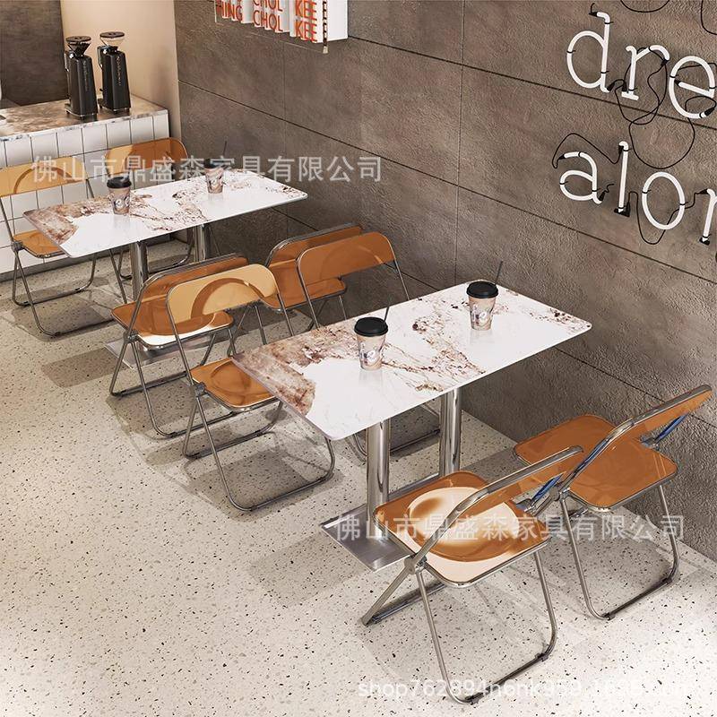 岩板小吃甜品奶茶店桌椅咖啡厅餐饮汉堡烘焙火锅烧烤店椅子工业风