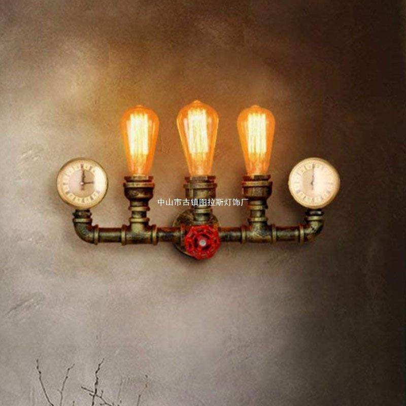 工业风复古壁灯 创意铁艺头水管壁灯 酒吧餐厅怀旧卧室灯亚马逊