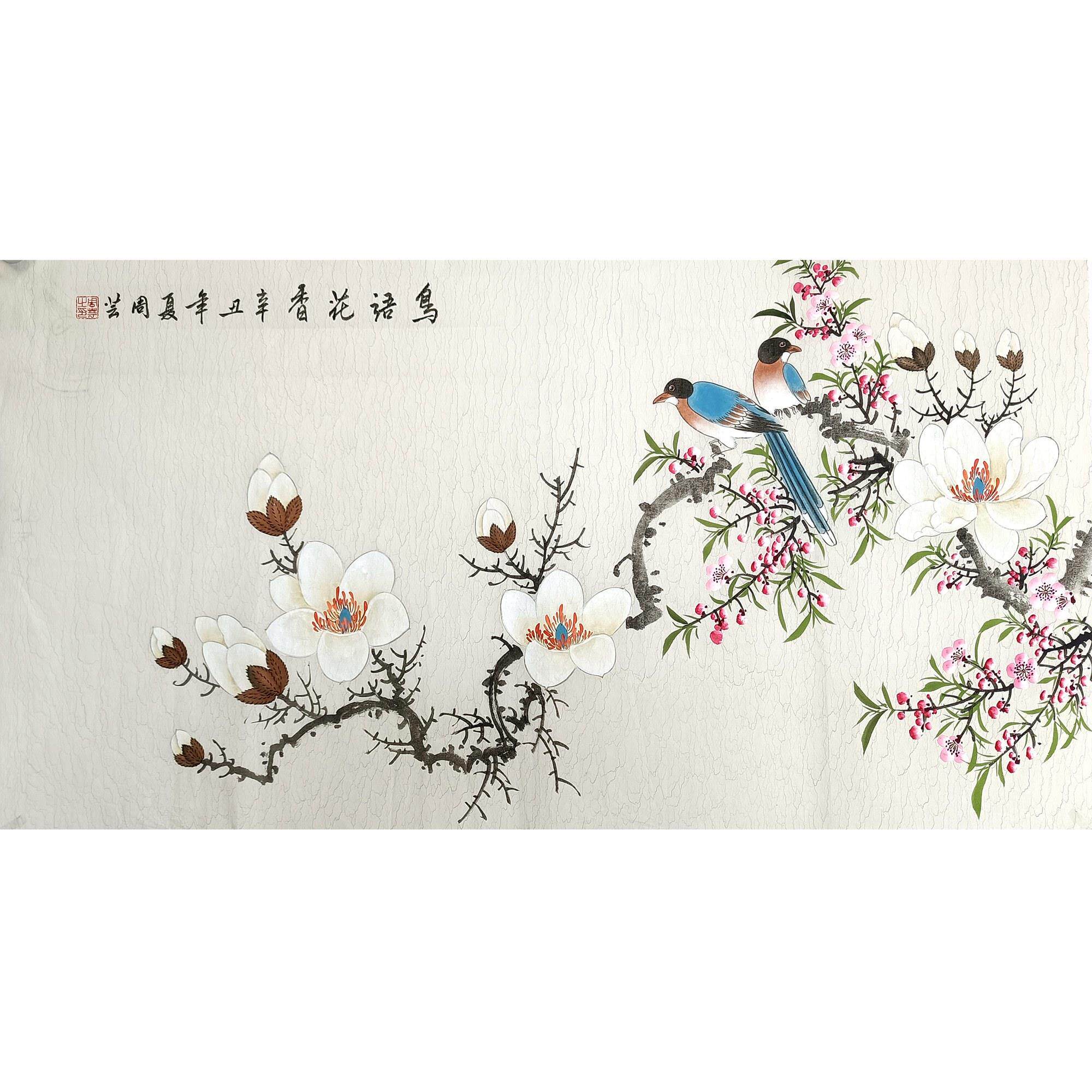 国画成品画芯小写意画花鸟画玉兰三尺横幅纯手绘真迹装饰画芯未裱